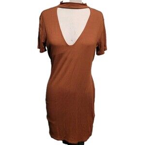 Forever 21 Bodycon Dress Womens 0X Choker Accented V-Neck Sketch Ribbed Knit